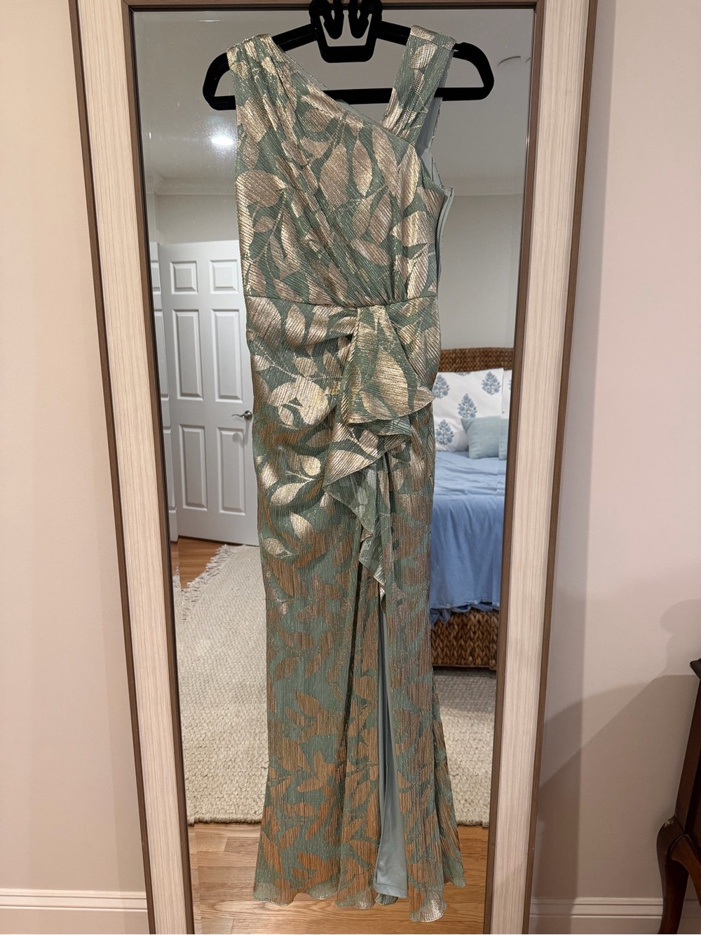Adrianna Papell - Leaf-Print One-Shoulder Evening Gown